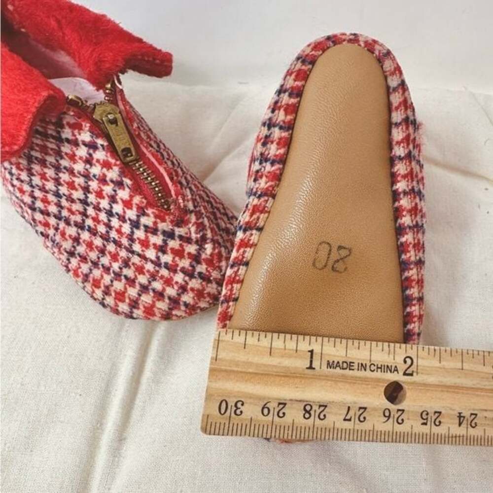 Vintage Artisan-crafted Red Plaid Zipper Baby Shoes size 3.5 / 6 - 12 months - Picture 6 of 8